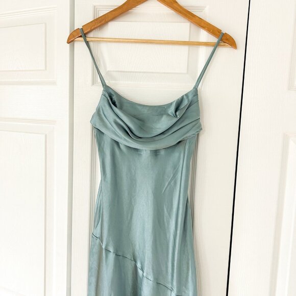 NWT Billy J Celina Steel Blue Satin Midi Dress Women’s AU 6 / US 2 Side Slit - Picture 3 of 12